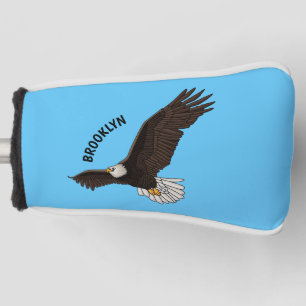 Happy flying bald eagle cartoon illustration golf head cover
