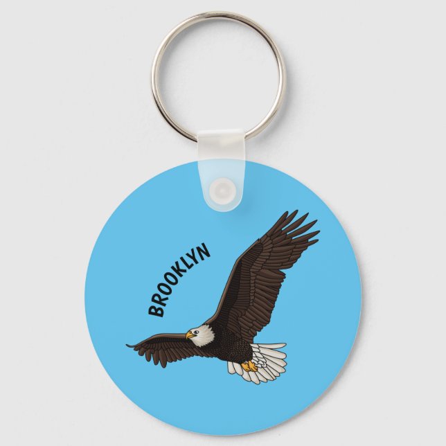 Happy flying bald eagle cartoon illustration key ring (Front)