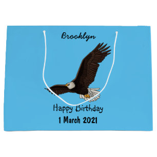 Happy flying bald eagle cartoon illustration large gift bag