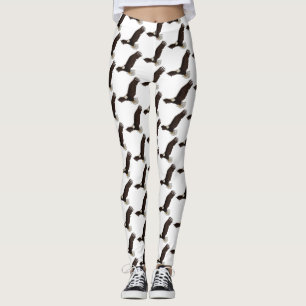 Happy flying bald eagle cartoon illustration leggings