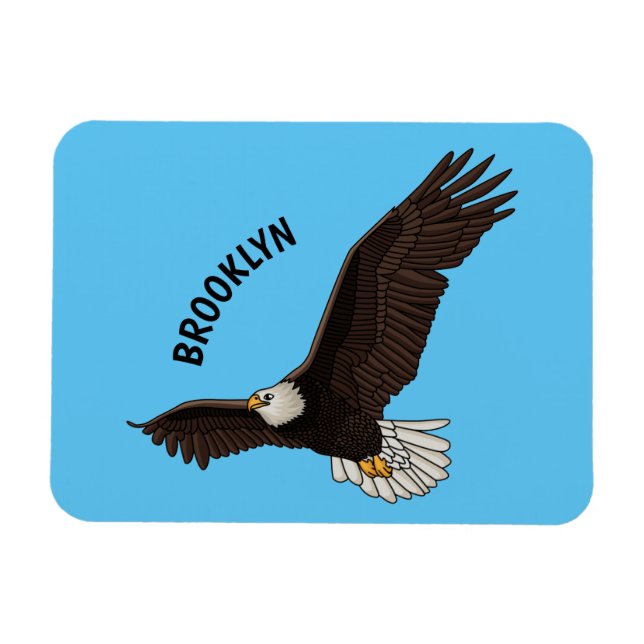 Happy flying bald eagle cartoon illustration magnet (Horizontal)