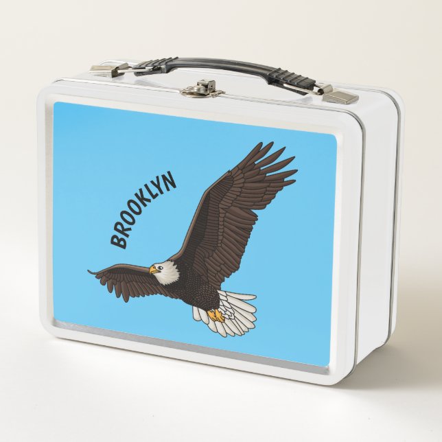 Happy flying bald eagle cartoon illustration metal lunch box (Front)