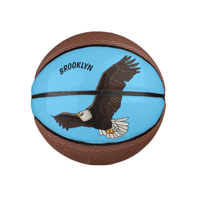 Happy flying bald eagle cartoon illustration  mini basketball (Front)