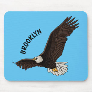 Happy flying bald eagle cartoon illustration mouse mat