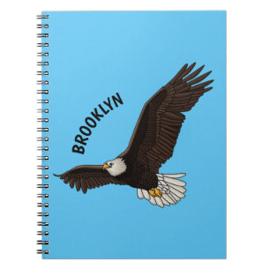 Happy flying bald eagle cartoon illustration notebook