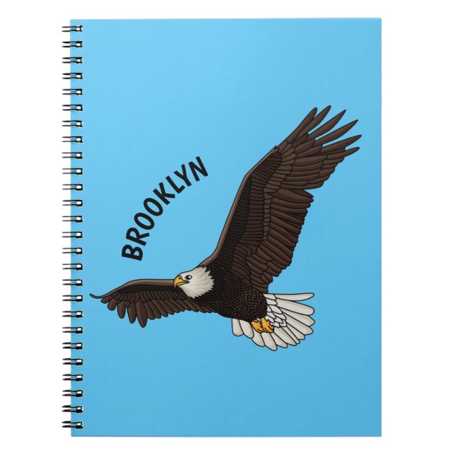 Happy flying bald eagle cartoon illustration notebook (Front)