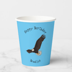 Happy flying bald eagle cartoon illustration paper cups