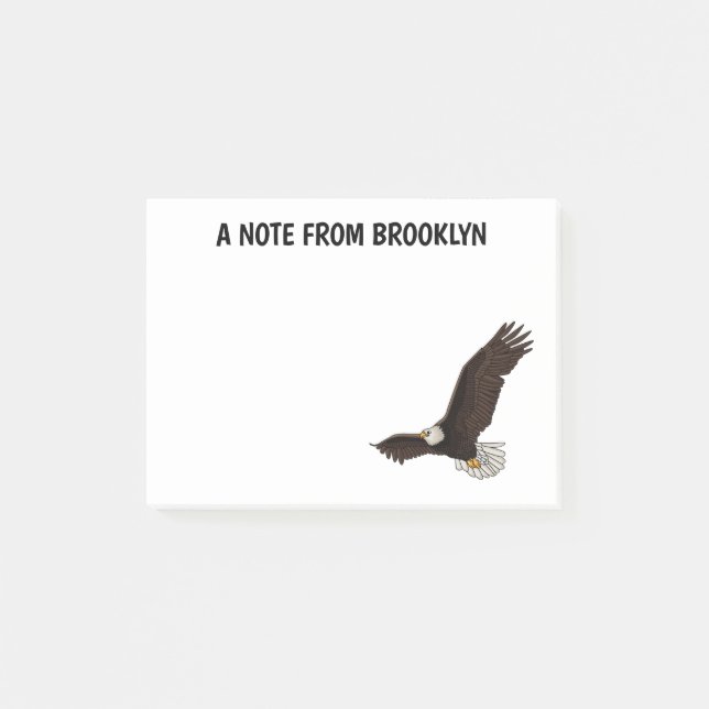 Happy flying bald eagle cartoon illustration post-it notes (Front)