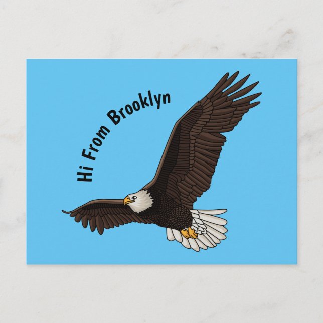 Happy flying bald eagle cartoon illustration  postcard (Front)