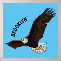 Happy flying bald eagle cartoon illustration