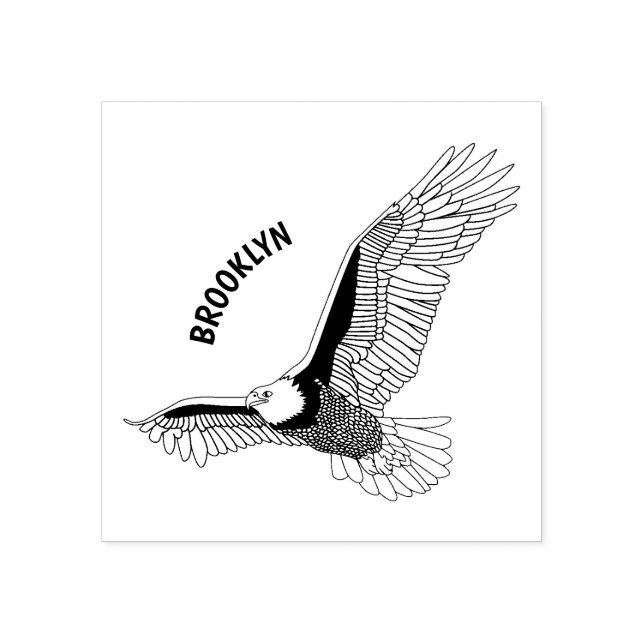 Happy flying bald eagle cartoon illustration rubber stamp (Imprint)