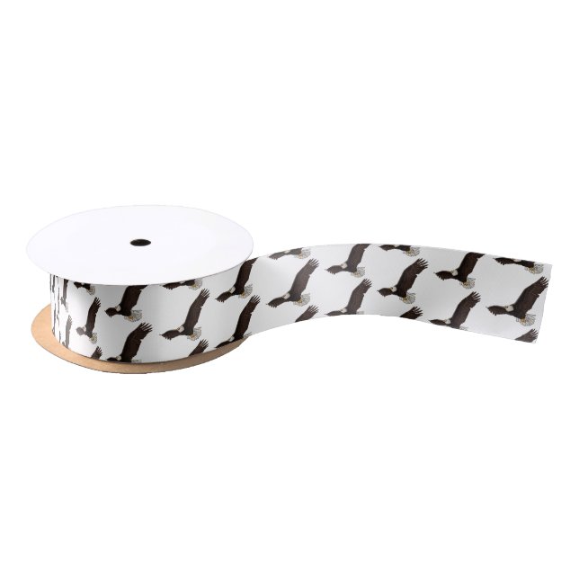 Happy flying bald eagle cartoon illustration satin ribbon (Spool)