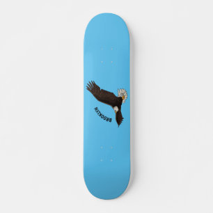 Happy flying bald eagle cartoon illustration  skateboard