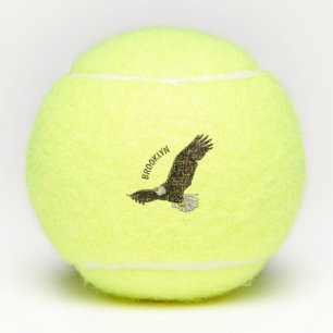 Happy flying bald eagle cartoon illustration tennis balls