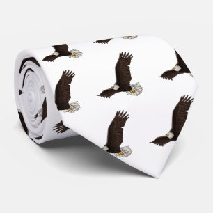 Happy flying bald eagle cartoon illustration tie