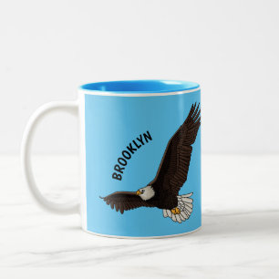 Happy flying bald eagle cartoon illustration Two-Tone coffee mug