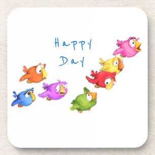 Happy Flying Birds Coaster - Custom Text