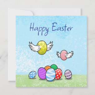 Happy Flying Easter Eggs Holiday Card