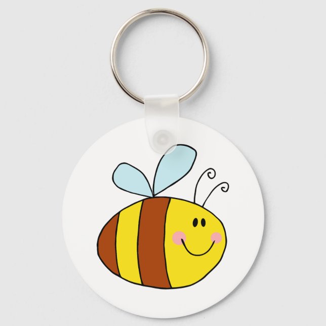 happy flying honeybee honey bee cartoon key ring (Front)