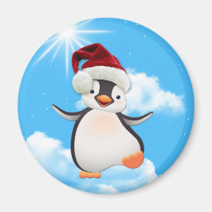 Happy Flying Penguin wearing a Santa-hat Magnet