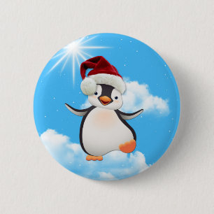 Happy Flying Penguins & Santa-hat 6 Cm Round Badge