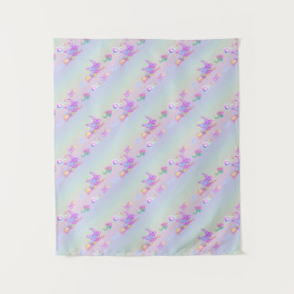 Happy Flying Witch Bright Pastel Rainbow Pattern Tapestry