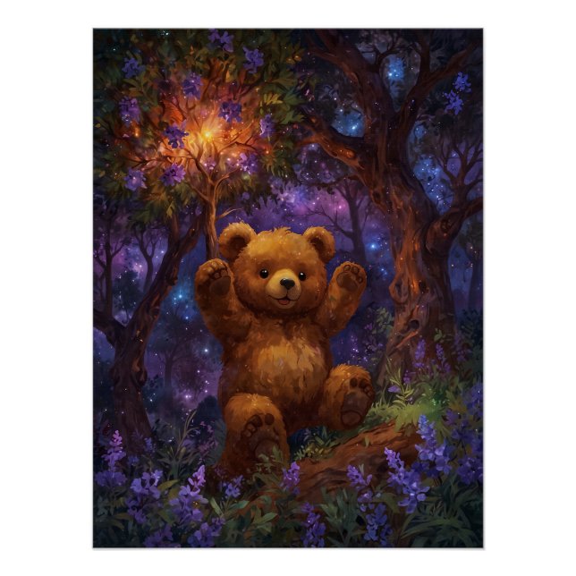 Happy Forest Teddy Bear Art Poster (Front)