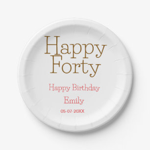 happy forty birthday name golden red bold letter r paper plate