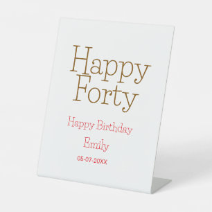 happy forty birthday name golden red bold letter r pedestal sign