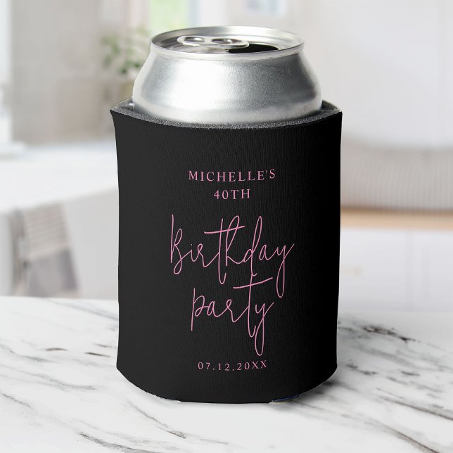 Happy Fortylicious 40th Birthday Party Pink Girly Can Cooler (Creator Uploaded)