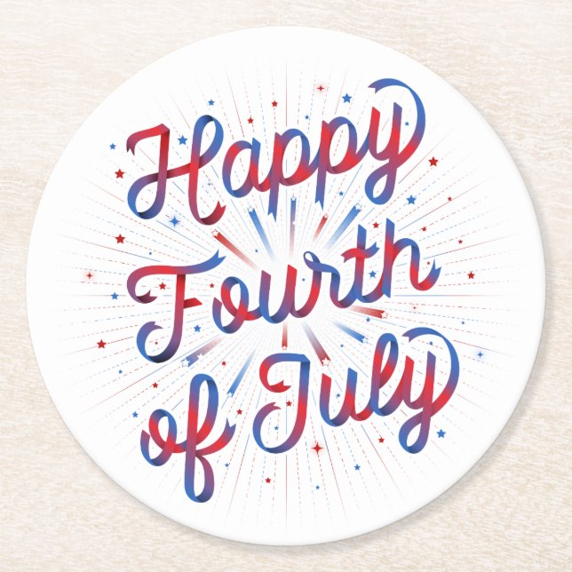 Happy Fourth (4th) of July Paper Coasters (Front)