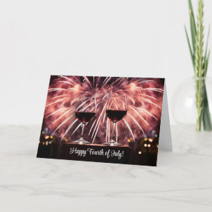 Happy Fourth 4th of July with Red Wine Fireworks Holiday Card
