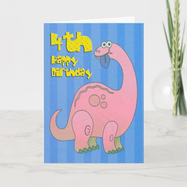 Happy Fourth Birthday Pink Dinosaur Card (Front)