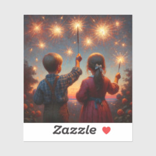 Happy Fourth Children with Sparklers Personalised