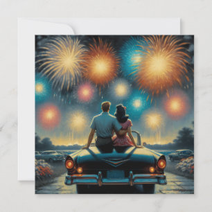 Happy Fourth of July   1950's Couple Fireworks Card
