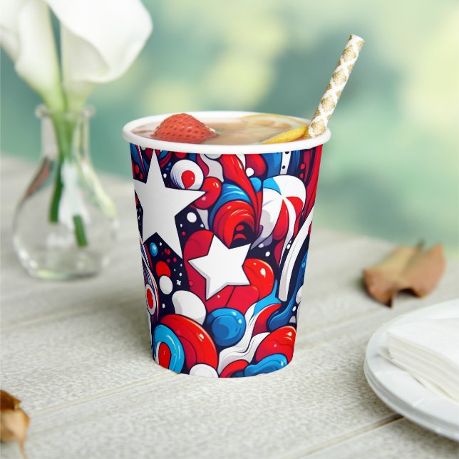 Happy Fourth of July | Abstract Stars and Stripes Paper Cups (Insitu)