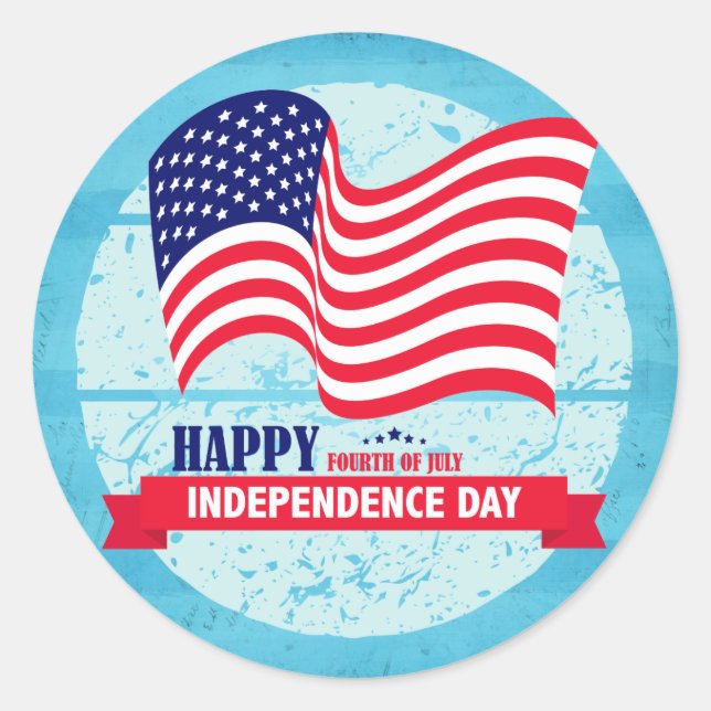 Happy Fourth of July American Flag Illustration Classic Round Sticker (Front)