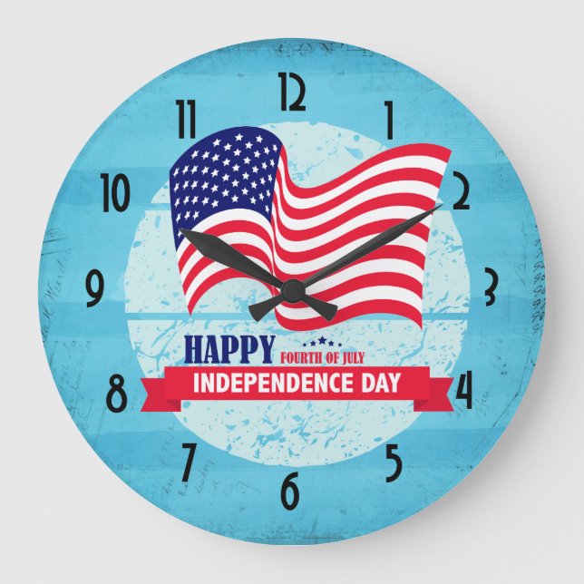 Happy Fourth of July American Flag Illustration Large Clock (Front)