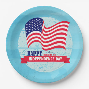 Happy Fourth of July American Flag Illustration Paper Plate