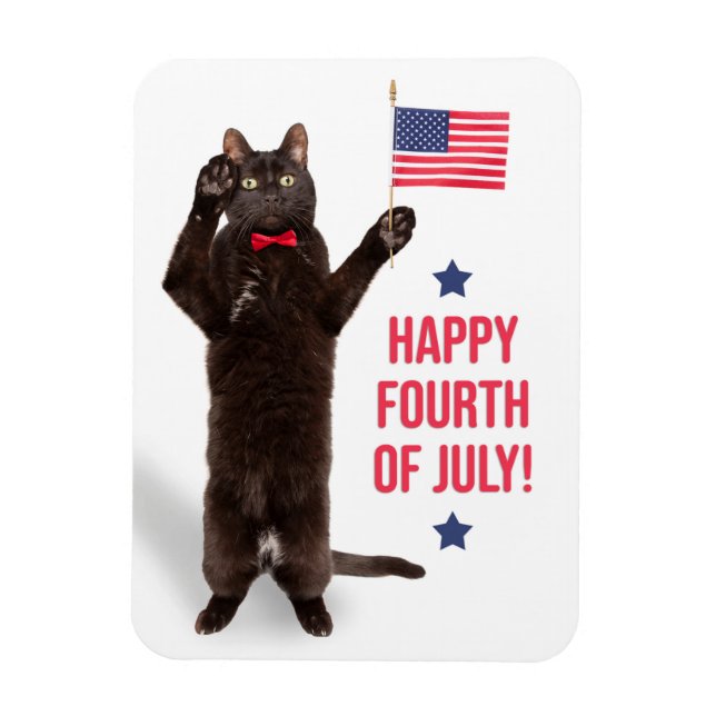 Happy Fourth of July Cite Cat Holding Flag Holiday Magnet (Vertical)