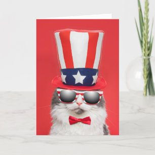 Happy Fourth of July Cool Patriotic Cat Humour Holiday Card