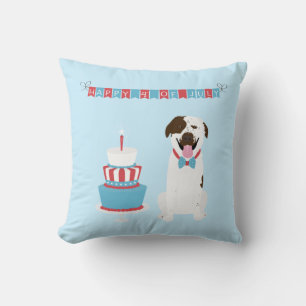 Happy Fourth of July Dog Red White Blue Cushion