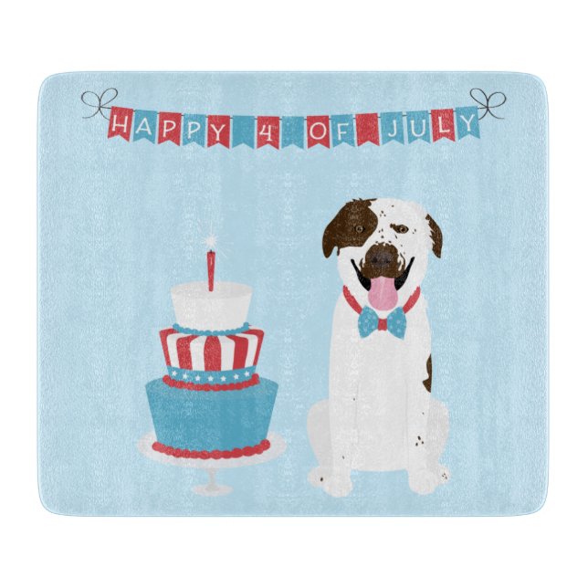 Happy Fourth of July Dog Red White Blue Cutting Board (Front)