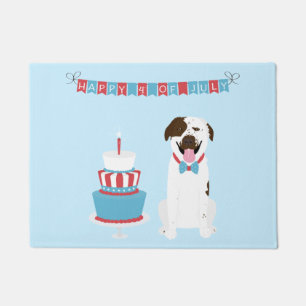 Happy Fourth of July Dog Red White Blue Doormat