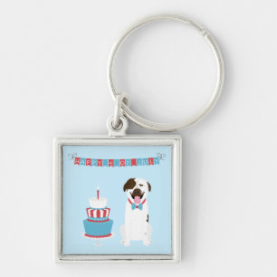 Happy Fourth of July Dog Red White Blue Key Ring