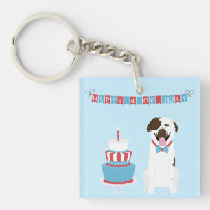 Happy Fourth of July Dog Red White Blue Key Ring