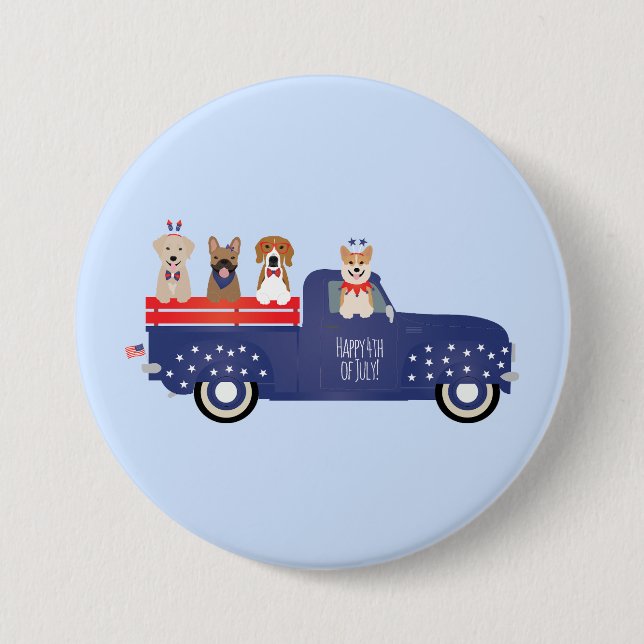 Happy Fourth Of July Dogs Pickup Truck 7.5 Cm Round Badge (Front)