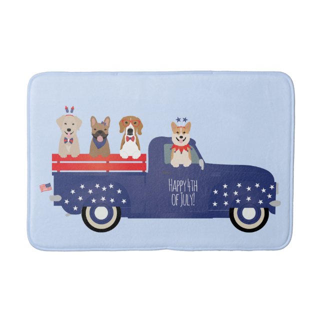 Happy Fourth Of July Dogs Pickup Truck Bath Mat (Front)