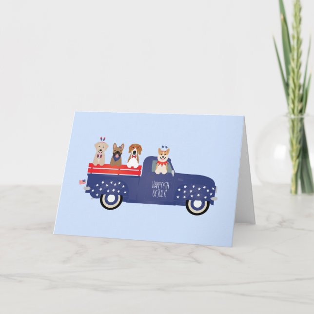 Happy Fourth Of July Dogs Pickup Truck Card (Front)