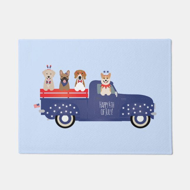 Happy Fourth Of July Dogs Pickup Truck Doormat (Front)